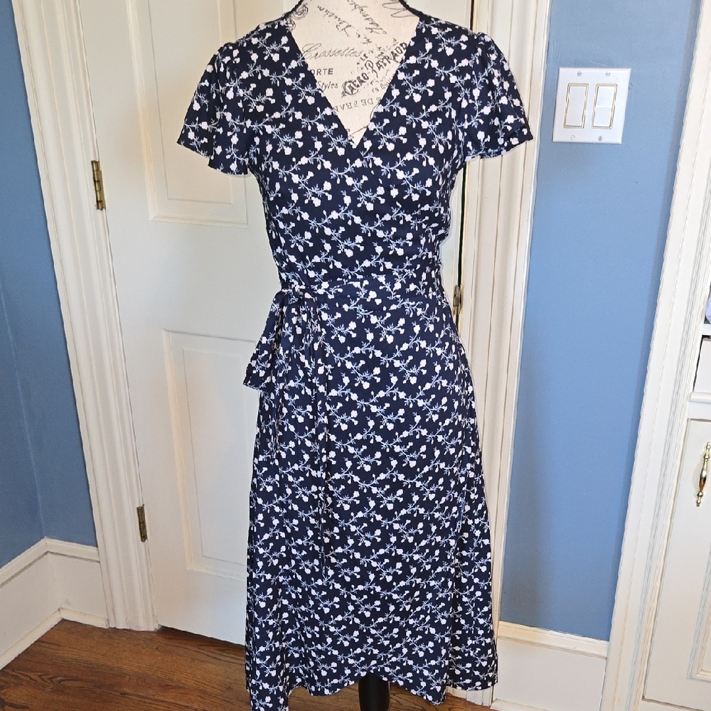 LOFT Navy Floral Midi Dress